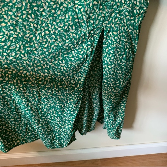 Zara Floral Green Midi Split Hem Dress Garden Plant Women's Medium - Picture 7 of 10